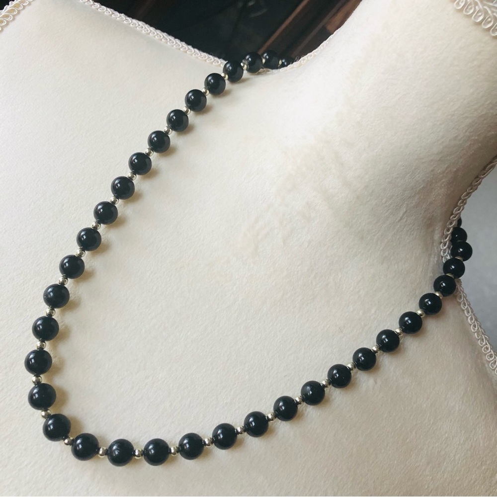 Vintage 80s black round plastic bead necklace
